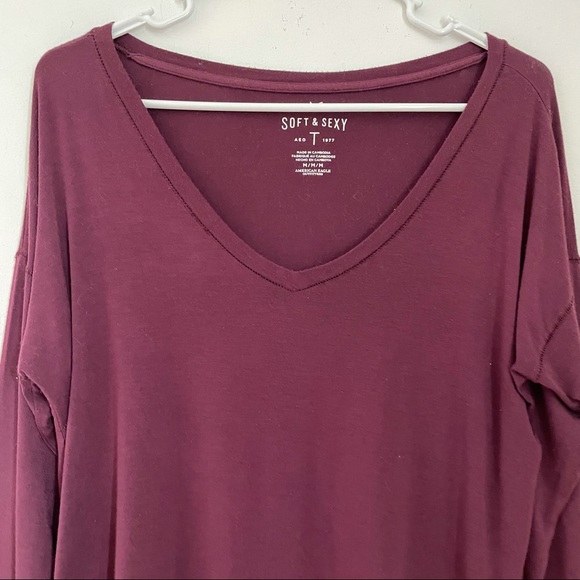 AMERICAN EAGLE Maroon Long Sleeved T-Shirt Soft & Sexy Tee Size Medium - Picture 5 of 8
